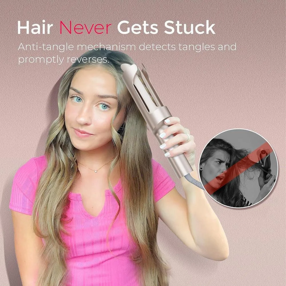 Rizador Automático Rotativo Mejorado TYMO CurlPro Plus con Barril Largo para Cabello Largo, Anti-Quemaduras, Sin Enredos y Iónico