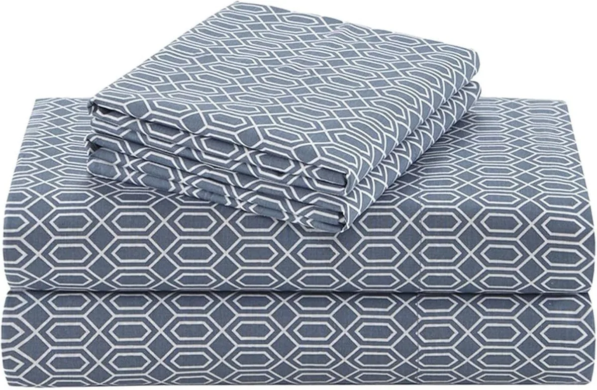Juego de sábanas Comfort Spaces algodón percale King 4 piezas azul diamante