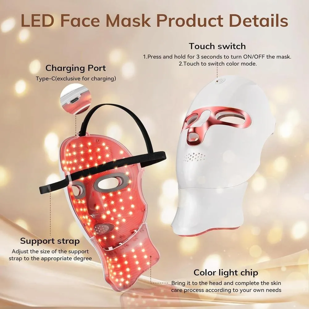ONLUKY Máscara de Terapia de Luz Roja LED Inalámbrica Recargable para Rejuvenecimiento de la Piel