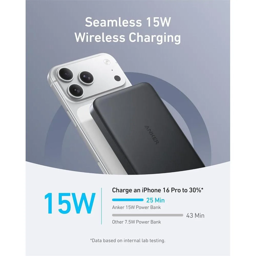 Batería magnética ultradelgada Anker MagGo Power Bank de 10,000 mAh, carga rápida 15W, cargador portátil para iPhone