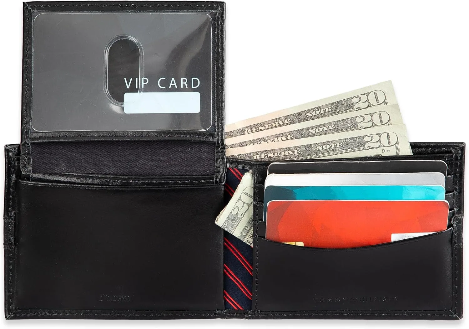 Tommy Hilfiger Men's Leather Wallet – Slim Bifold with 6 Credit Card Pockets and Removable ID Window, Casual Black Ranger, One Size