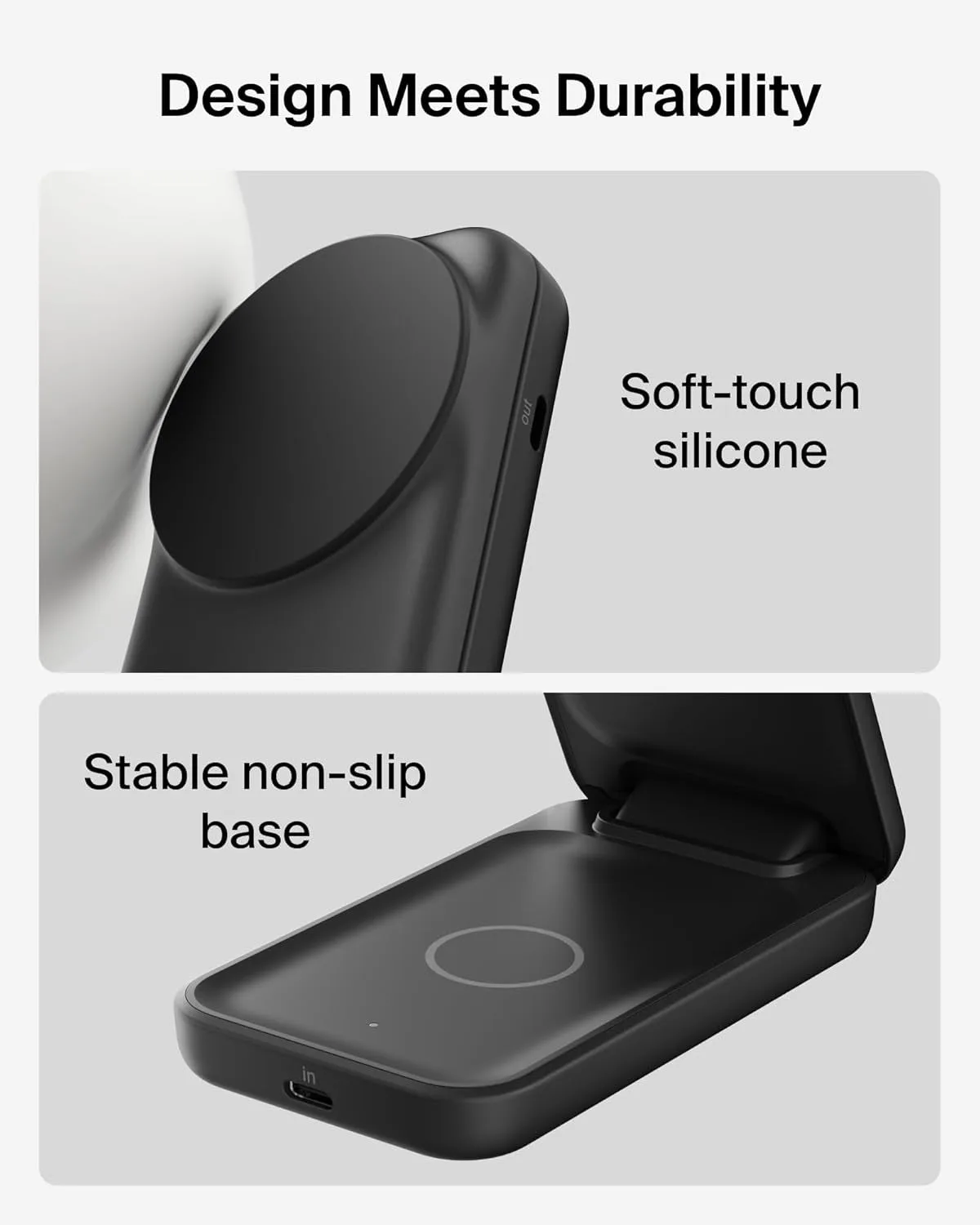 Belkin MagSafe Charger, Compatible 2-in-1 Charging Station, Qi2.2 25W Magnetic Wireless Charger iPhone, Foldable Stand, with 5W USB-C Port, for iPhone 17/16/15, Pixel 10, AirPods, 45W Adapter Included