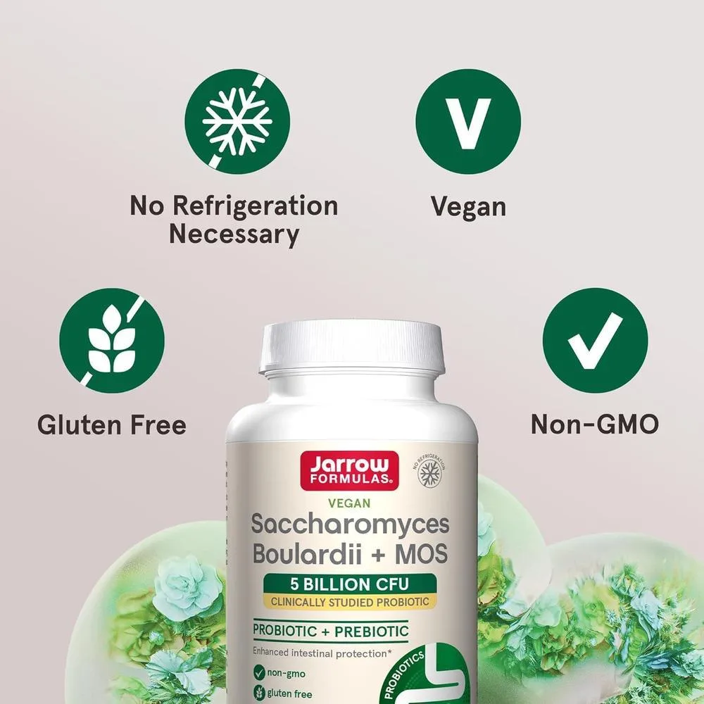 Jarrow Formulas Saccharomyces Boulardii + MOS Probiotics, Apoyo Digestivo e Intestinal, 5B CFU, 180 Cápsulas, Vegano
