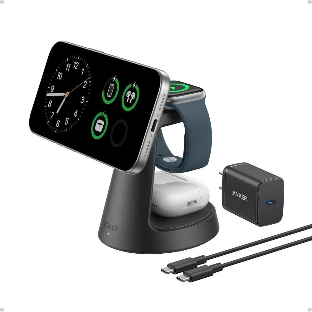 Estación de carga inalámbrica Anker MagGo 3-en-1 Qi2 15W compatible con MagSafe