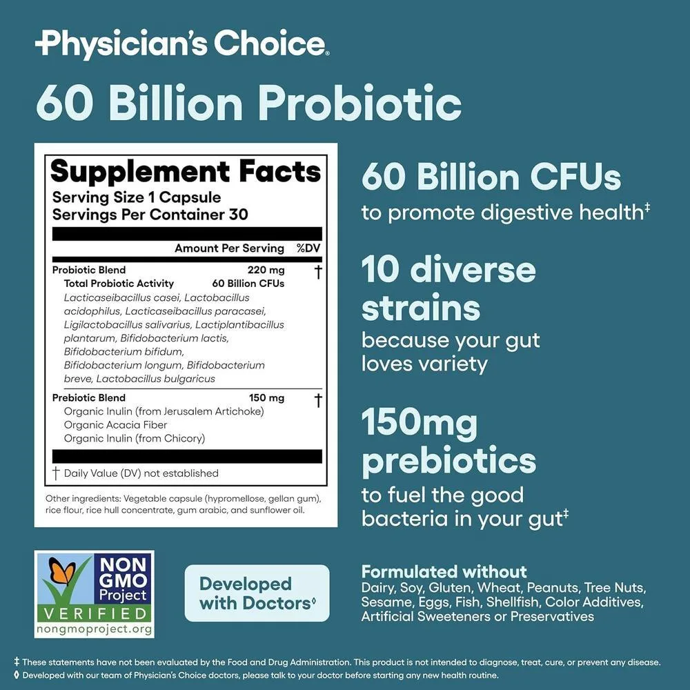 Physician's CHOICE bundle de salud intestinal avanzado con probióticos y enzimas digestivas para apoyo digestivo e inmunológico