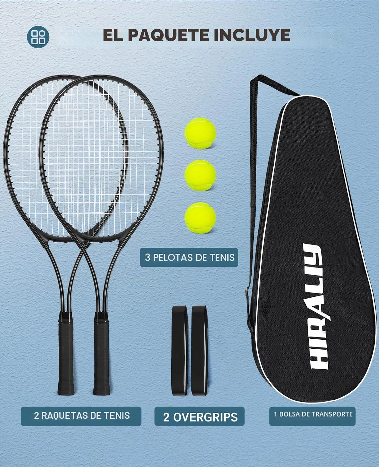 HIRALIY Juego de raquetas de tenis de 27 pulgadas para adultos, raquetas de tenis