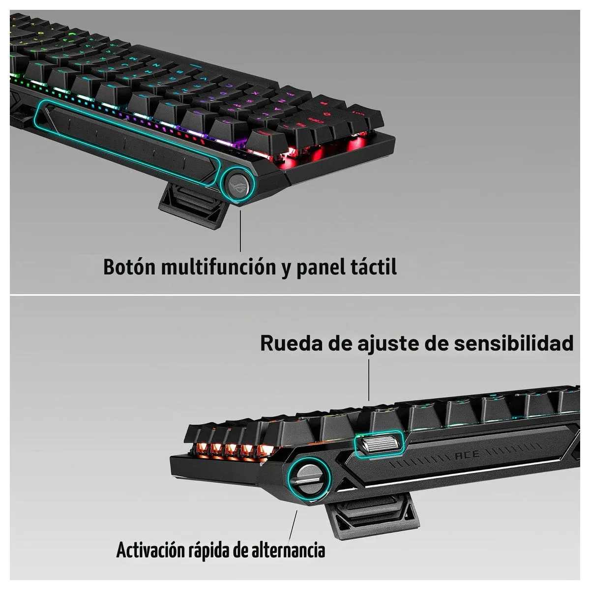ASUS ROG Falchion Ace 75 HE Teclado para juegos con efecto analógico, interruptor magnético HFX V2 y sondeo de alta frecuencia