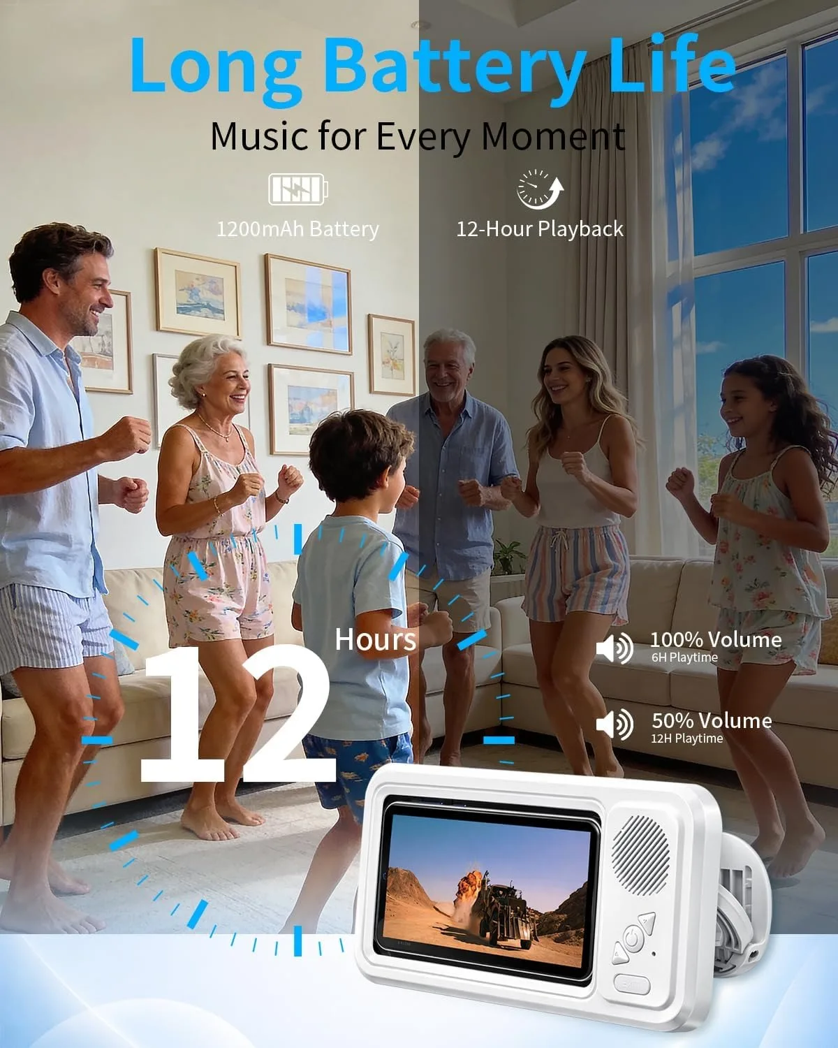 Waterproof Shower Phone Holder for iPhone, Bathroom Fan with Speaker