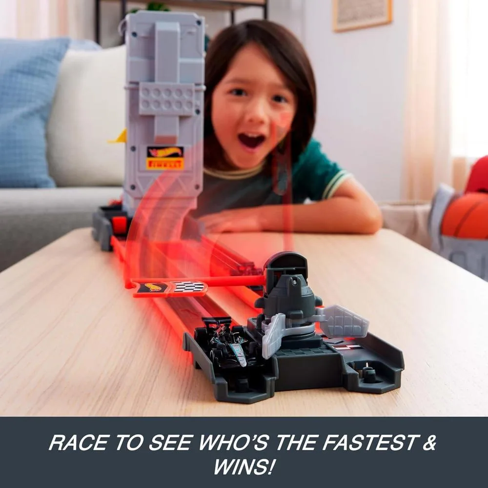 Juego de Pista Hot Wheels Racing Formula 1 con Autos a Escala para Carreras en Paralelo y Comienzo de Cuadrícula