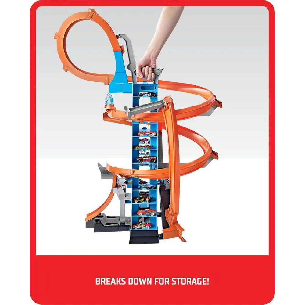 Hot Wheels Sky Crash Tower Track Set con Booster Motorizado y Vehículo para Carreras de Múltiples Coches
