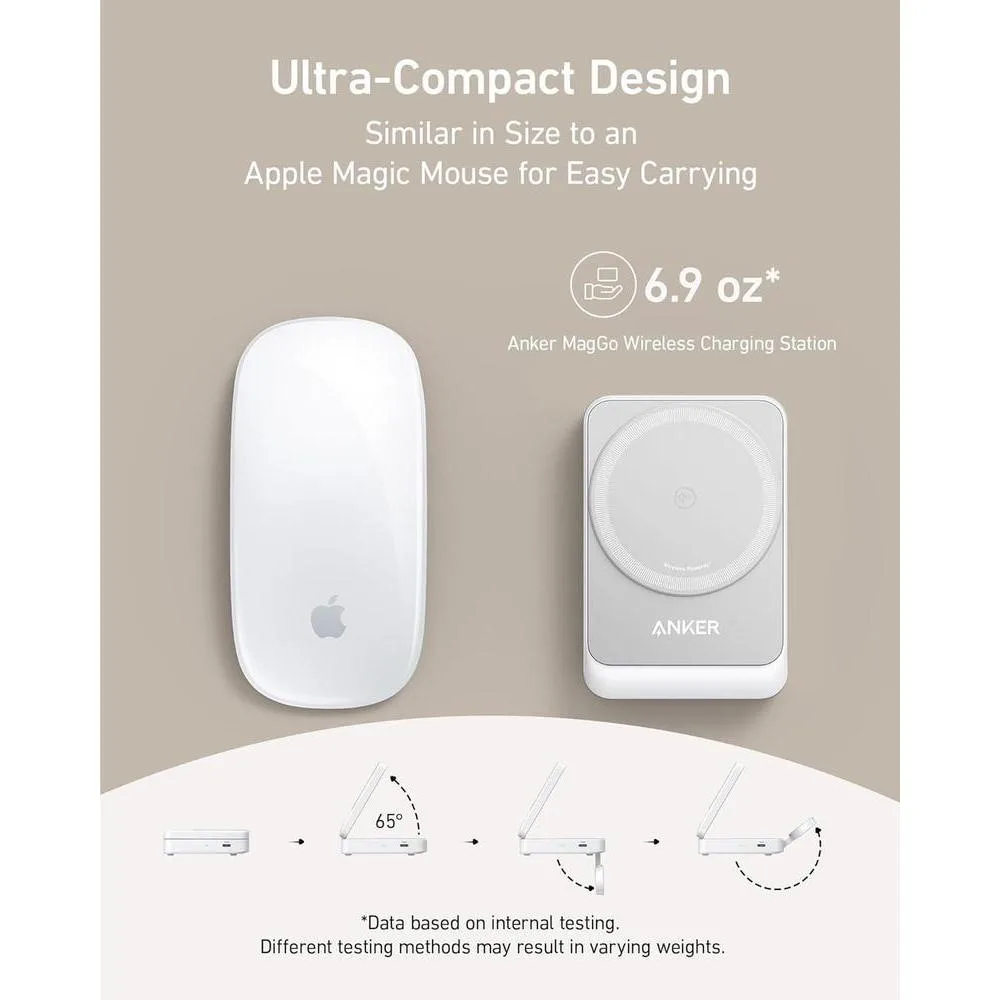 Anker MagGo Estación de Carga Inalámbrica 3 en 1 para iPhone, compatible con MagSafe, cargador plegable 15W Qi2, AirPods, Apple Watch