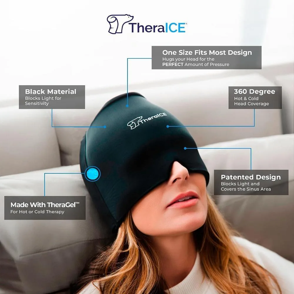 Gorro Alivio para Migraña TheraICE, Calmante para el Dolor de Cabeza, Máscara Facial de Compresa Fría de Gel Refrescante