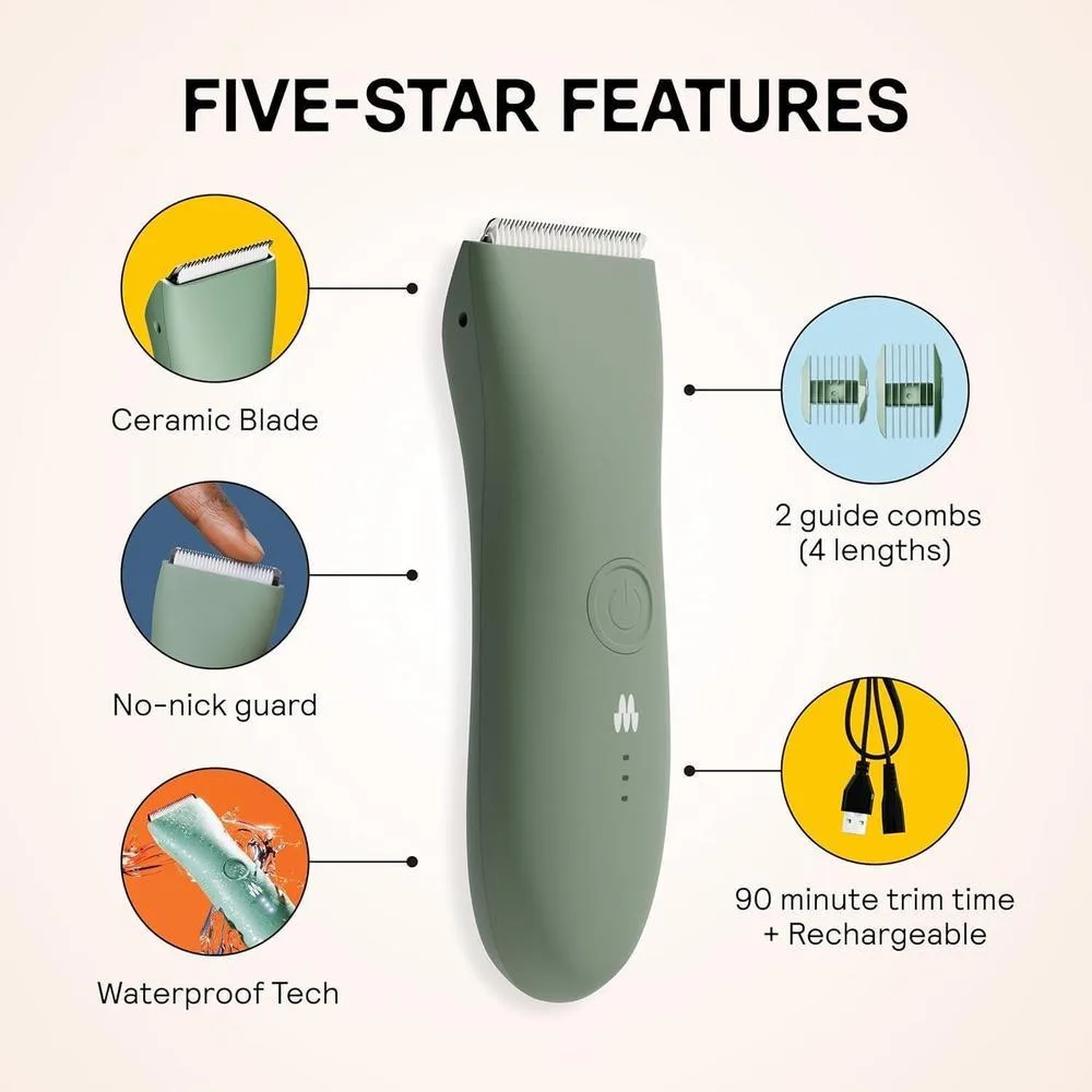 MERIDIAN The Trimmer Original - Recortadora eléctrica para cabello púbico, pecho, piernas y bikini. Impermeable y recargable