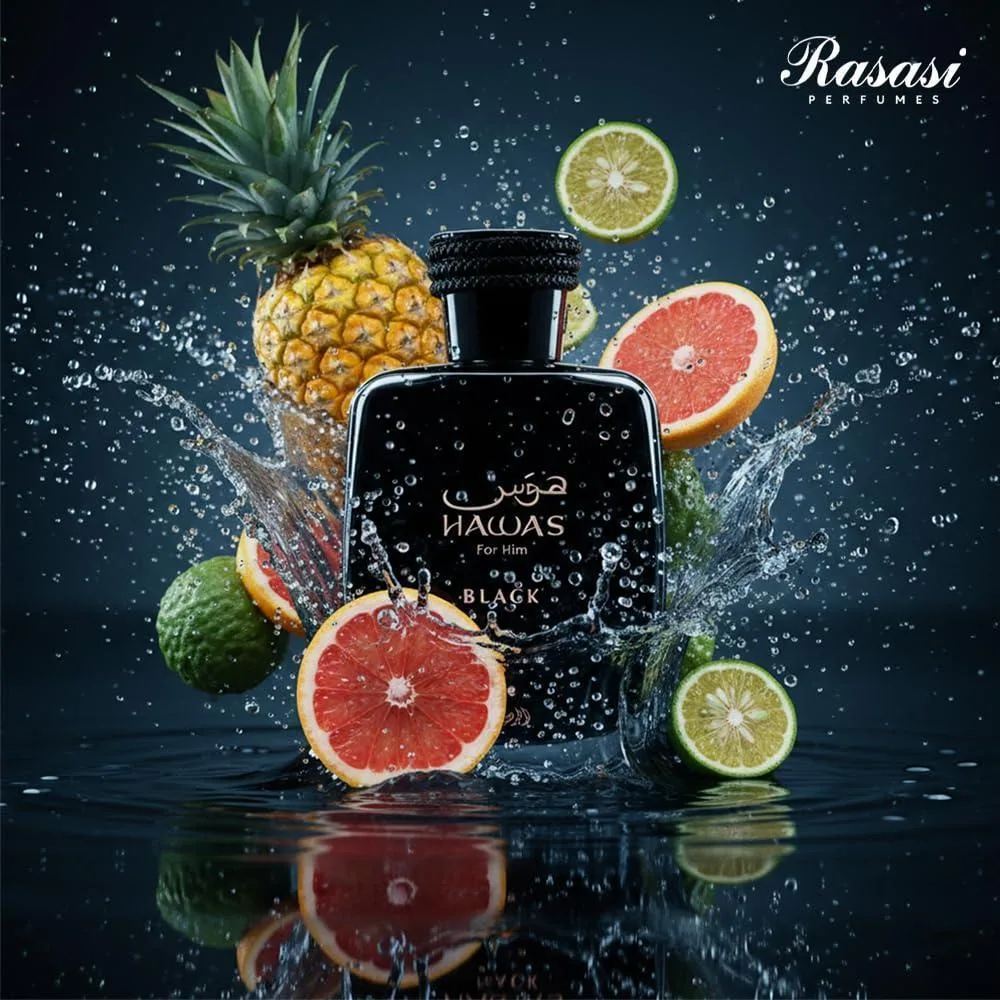 RASASI HAWAS BLACK: fragancia exótica femenina con notas de piña, madera de cedro y ámbar