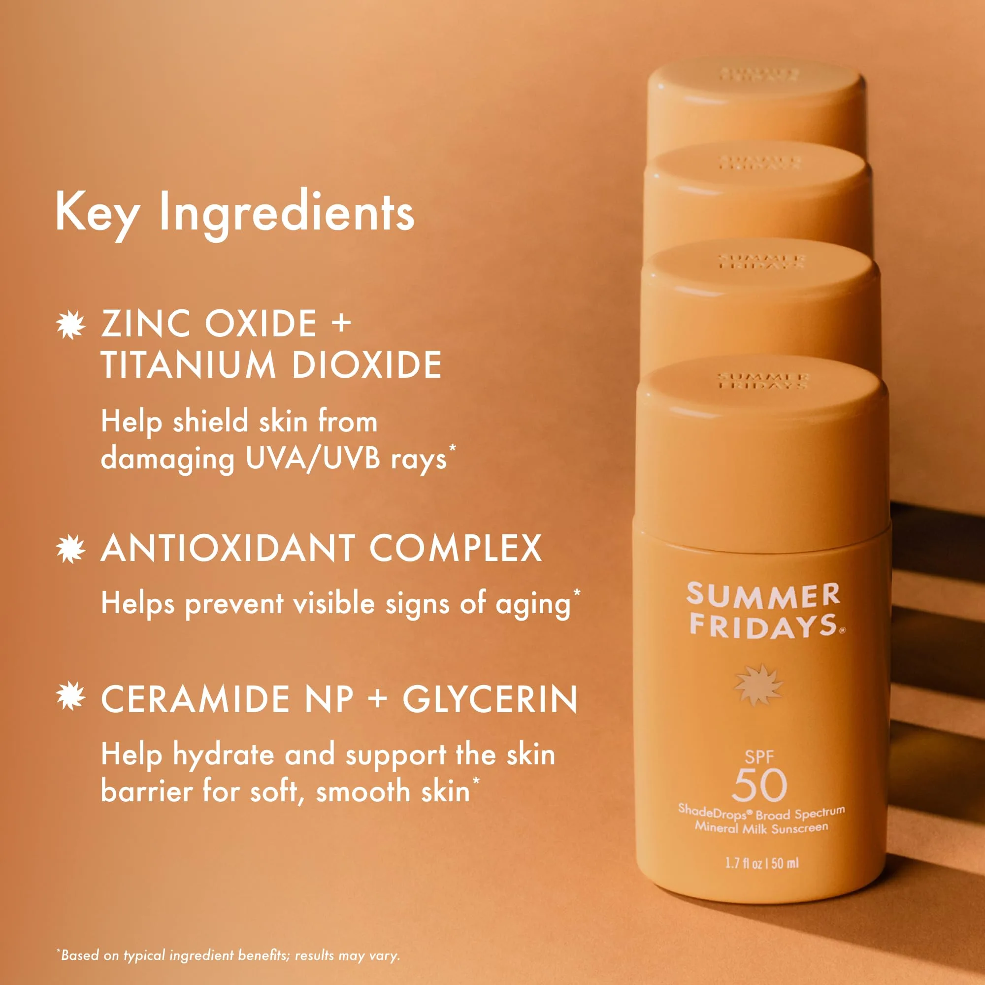 Summer Fridays ShadeDrops SPF 50 - Protector Solar Mineral Hidratante con Ceramidas y Vitamina E (50ml)