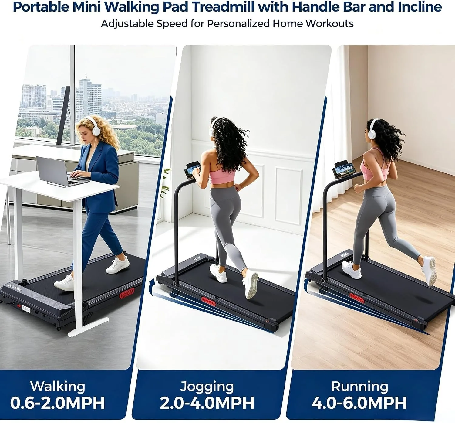 Ogpou Portable Walking Pad Treadmill with Handle Bar