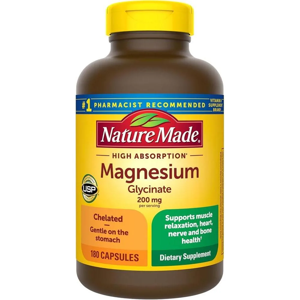 Suplemento Magnesio Glicinato Nature Made 200 mg 180 cápsulas