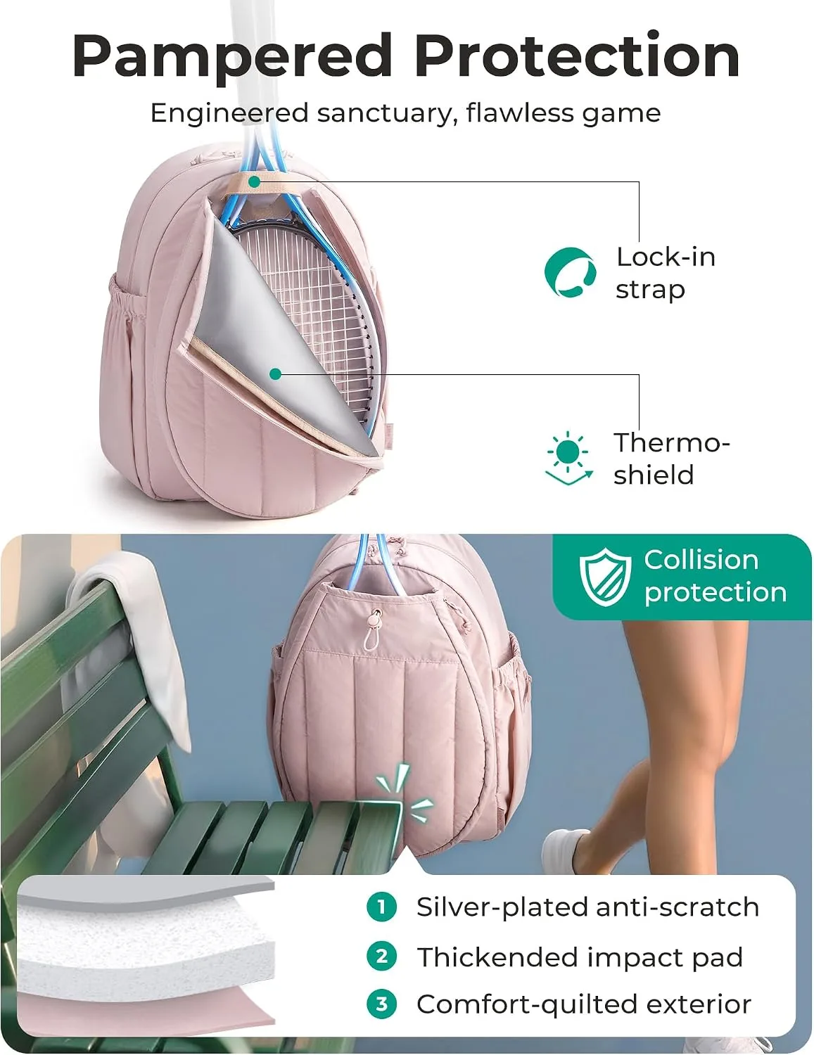 BAGSMART - Bolsa de tenis y gimnasio para mujeres, con compartimento para 2 raquetas,