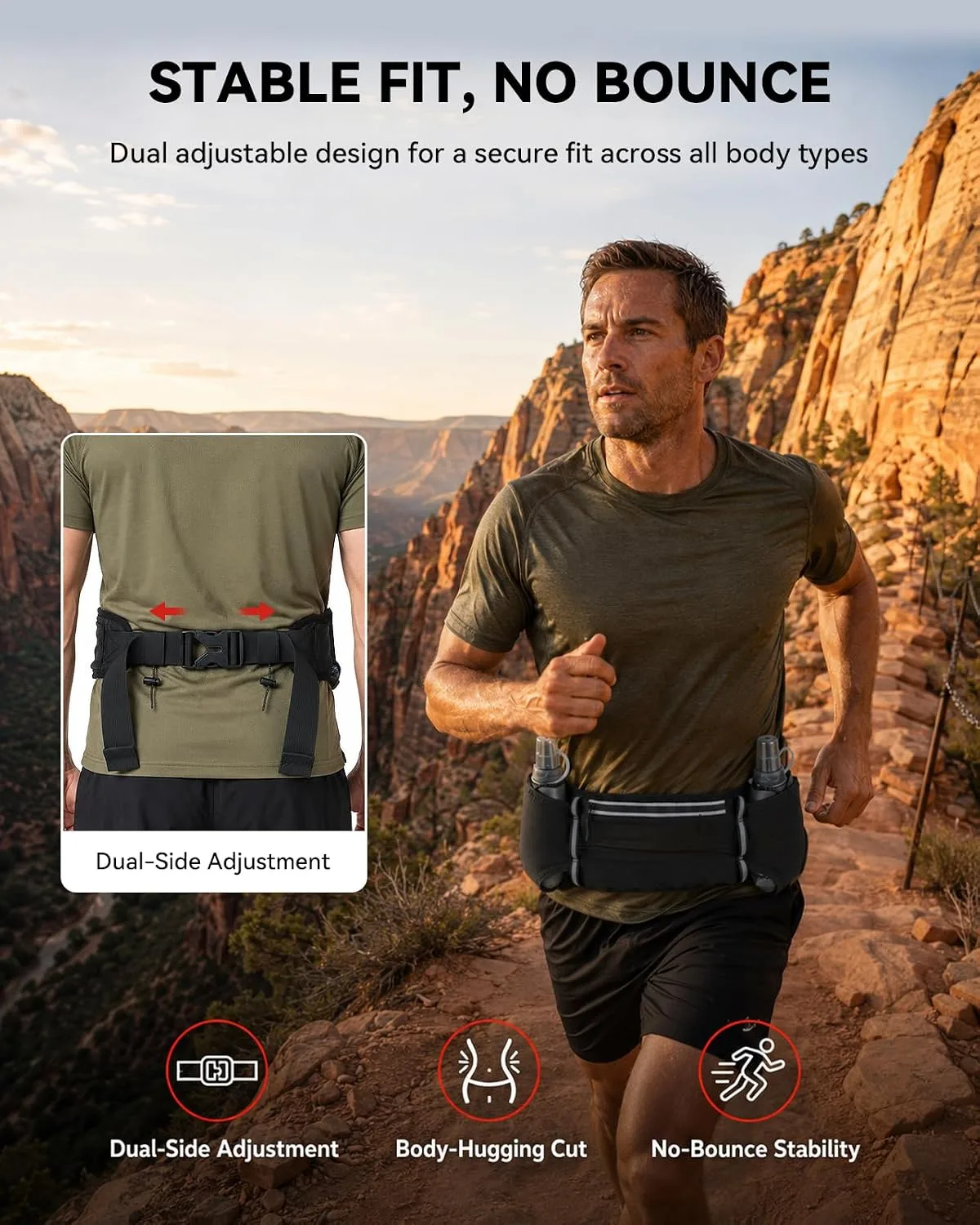 UTOBEST Running Hydration Belt with 2 Soft Flasks, 6-Pocket Waist Pack B5