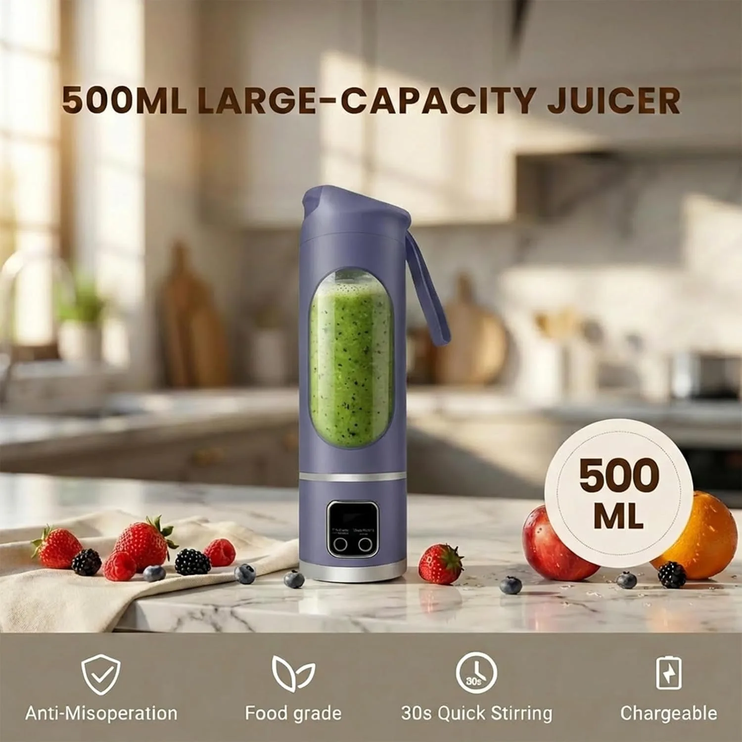 Lilogi Portable Blender, 500ML Blenders for Smoothies with LED Display