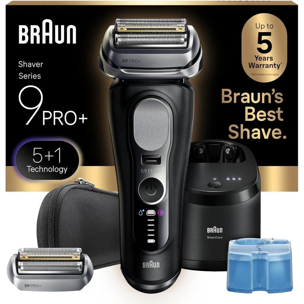Braun Series 9 PRO+ Electric Shaver for Men, Wet & Dry Foil Razor, 6-in-1 SmartCare Center, Built-in Precision ProTrimmer, Replacement Head, Travel Case, Black 9660CCPS