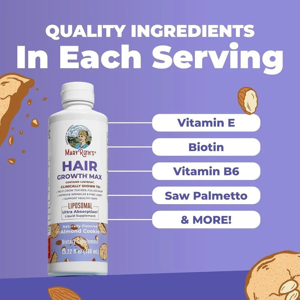 MaryRuth Organics Crecimiento de Cabello MAX Liposomal con Lustriva, Biotina y Aceite de Semilla de Calabaza