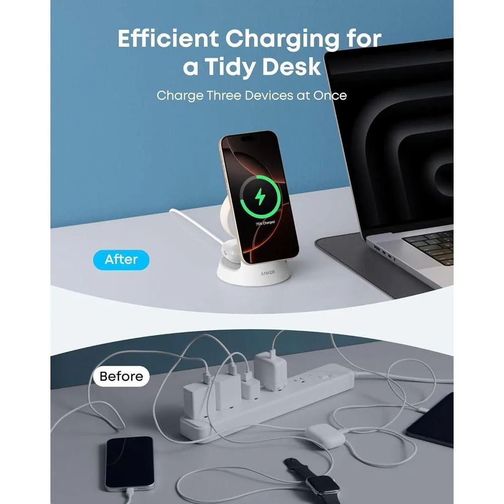 Anker MagSafe Cargador Compatible, Estación de Carga 3 en 1 MagGo, Soporte de Carga Nano para iPhone, Apple Watch y AirPods