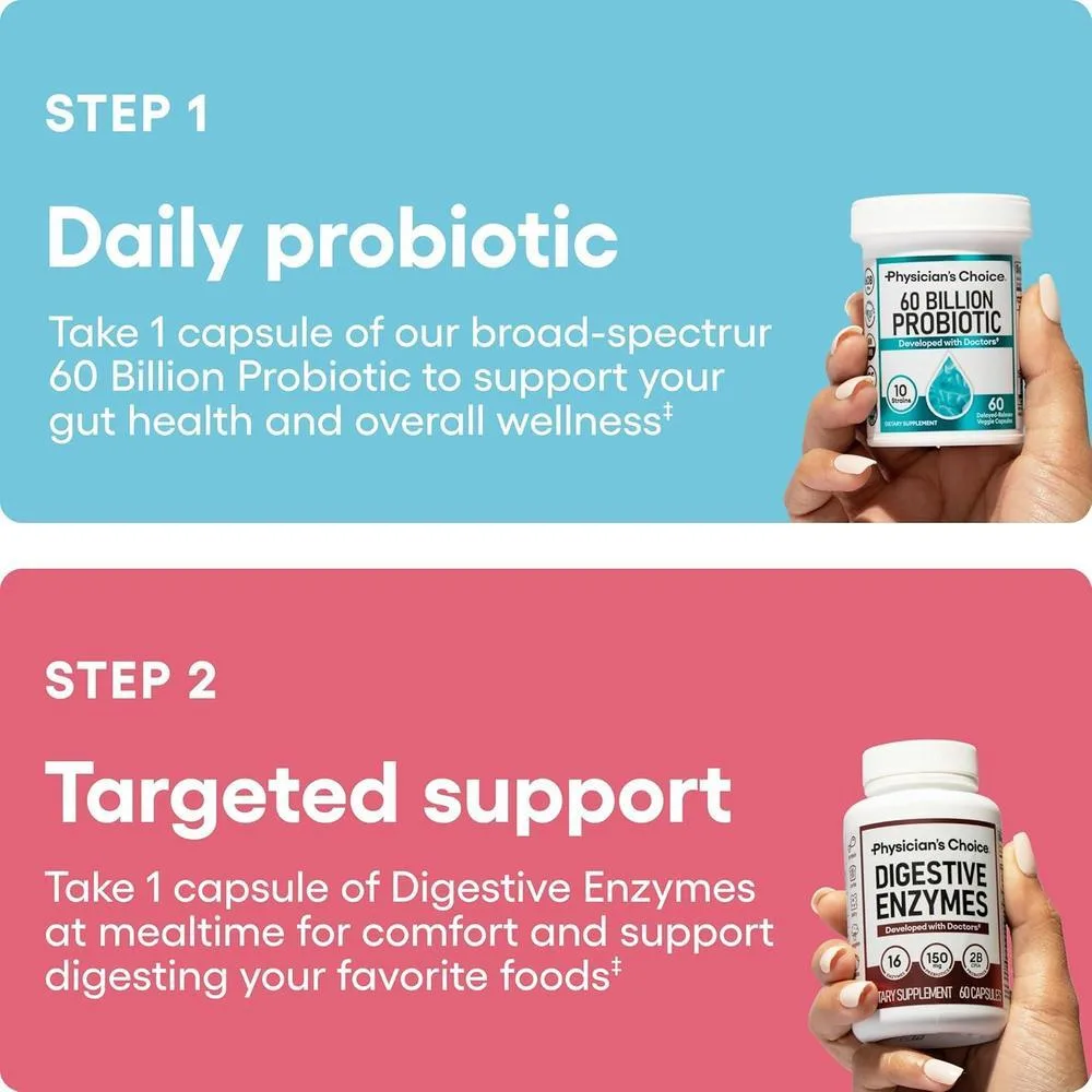 Physician's CHOICE bundle de salud intestinal avanzado con probióticos y enzimas digestivas para apoyo digestivo e inmunológico
