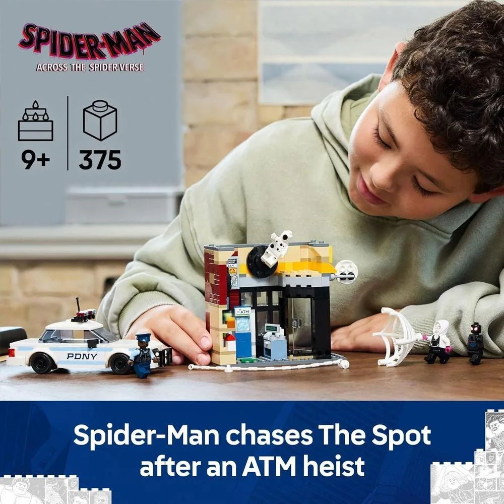 LEGO Marvel Spider-Verse: Enfrentamiento de Miles Morales vs The Spot con personajes y coche de policía interactivo