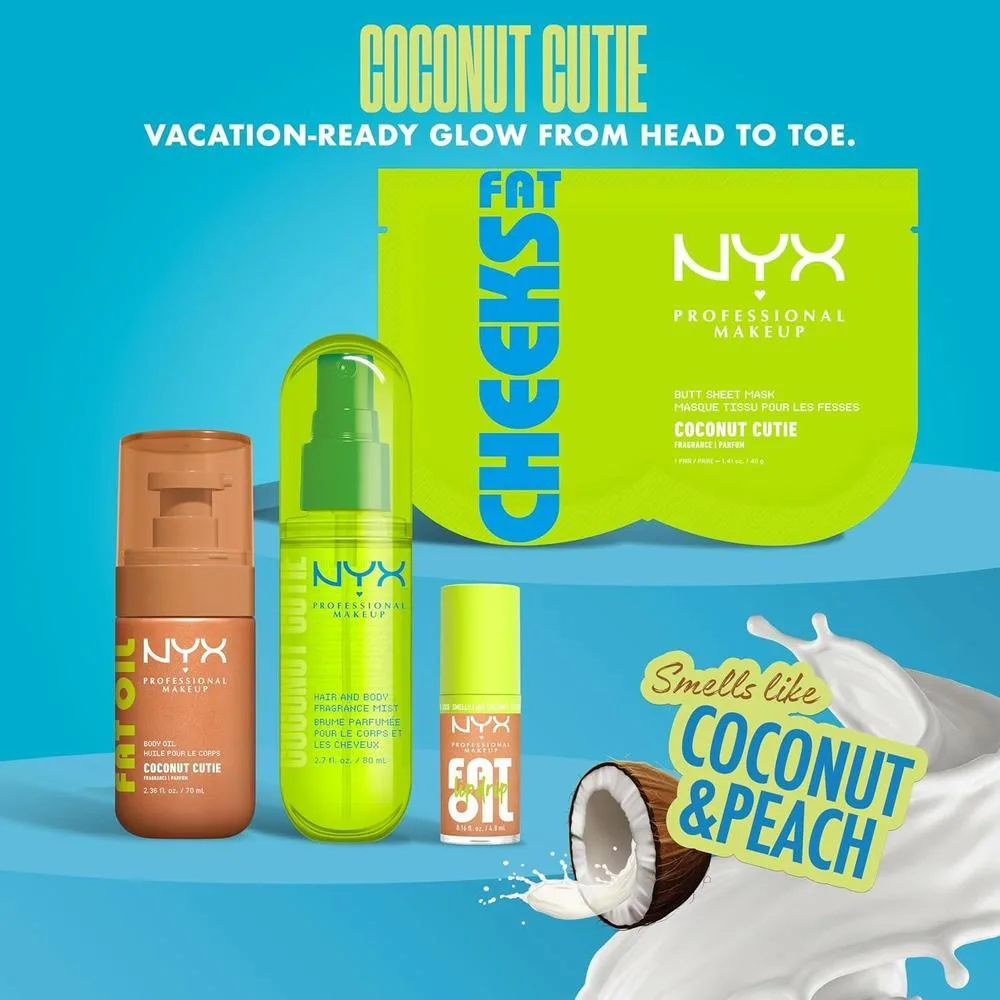 Perfume de fragancia de aceite graso NYX Cutie aroma de coco para cabello y cuerpo con melocotón y manzana vegano