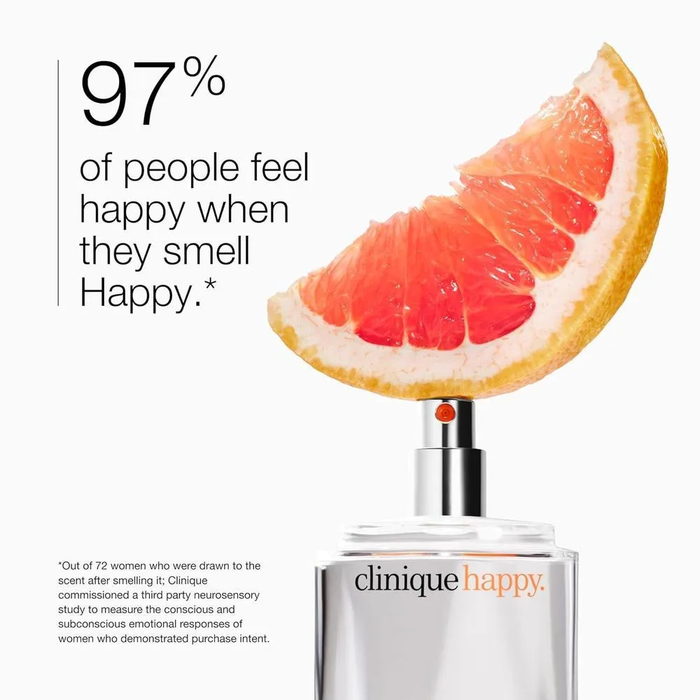 Clinique Happy Eau de Parfum Spray con notas de pomelo, bergamota, flor hawaiana y mimosa de primavera