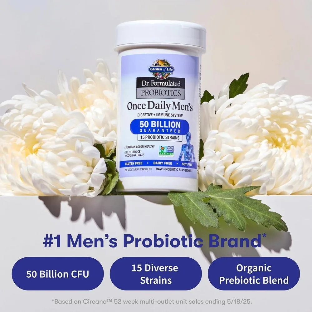 Garden of Life Probióticos para Hombres formulado con 50 mil millones de CFU, 15 Probiotics y fibra prebiótica orgánica