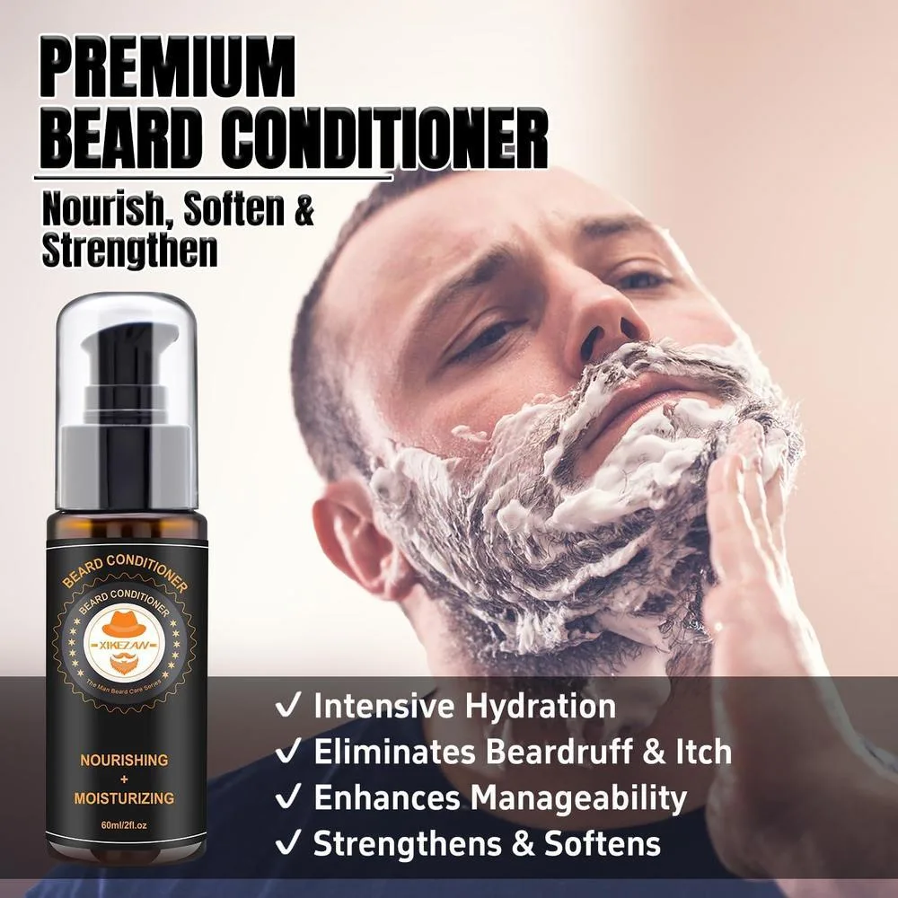 Kit completo XIKEZAN para barba con acondicionador, aceite, bálsamo, cepillo, peine, tijeras, bolsa de viaje y libro electrónico