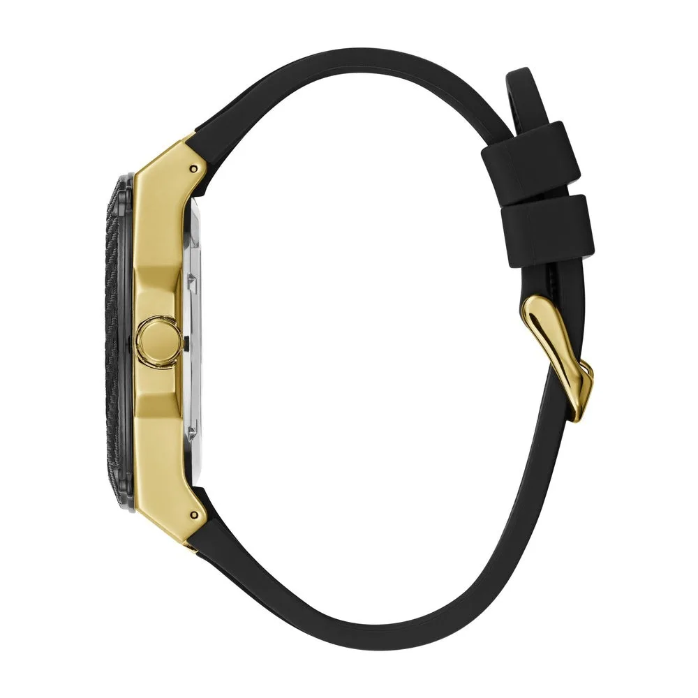 Reloj Guess para hombre de acero inoxidable con movimiento cuarzo japonés y correa de silicona negra resistente