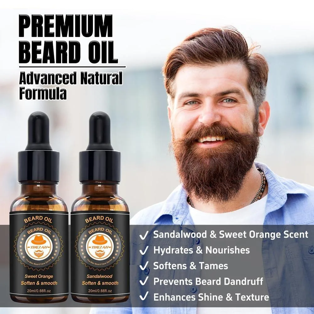Kit completo XIKEZAN para barba con acondicionador, aceite, bálsamo, cepillo, peine, tijeras, bolsa de viaje y libro electrónico
