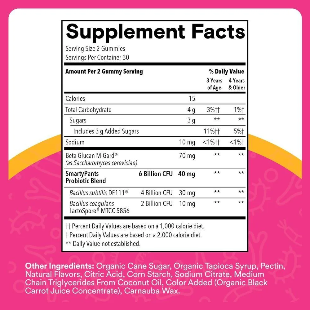 Gomitas SmartyPants Probiotic + Inmunidad para niños, apoya digestión y sistema inmune, sabor fresa, 60 piezas
