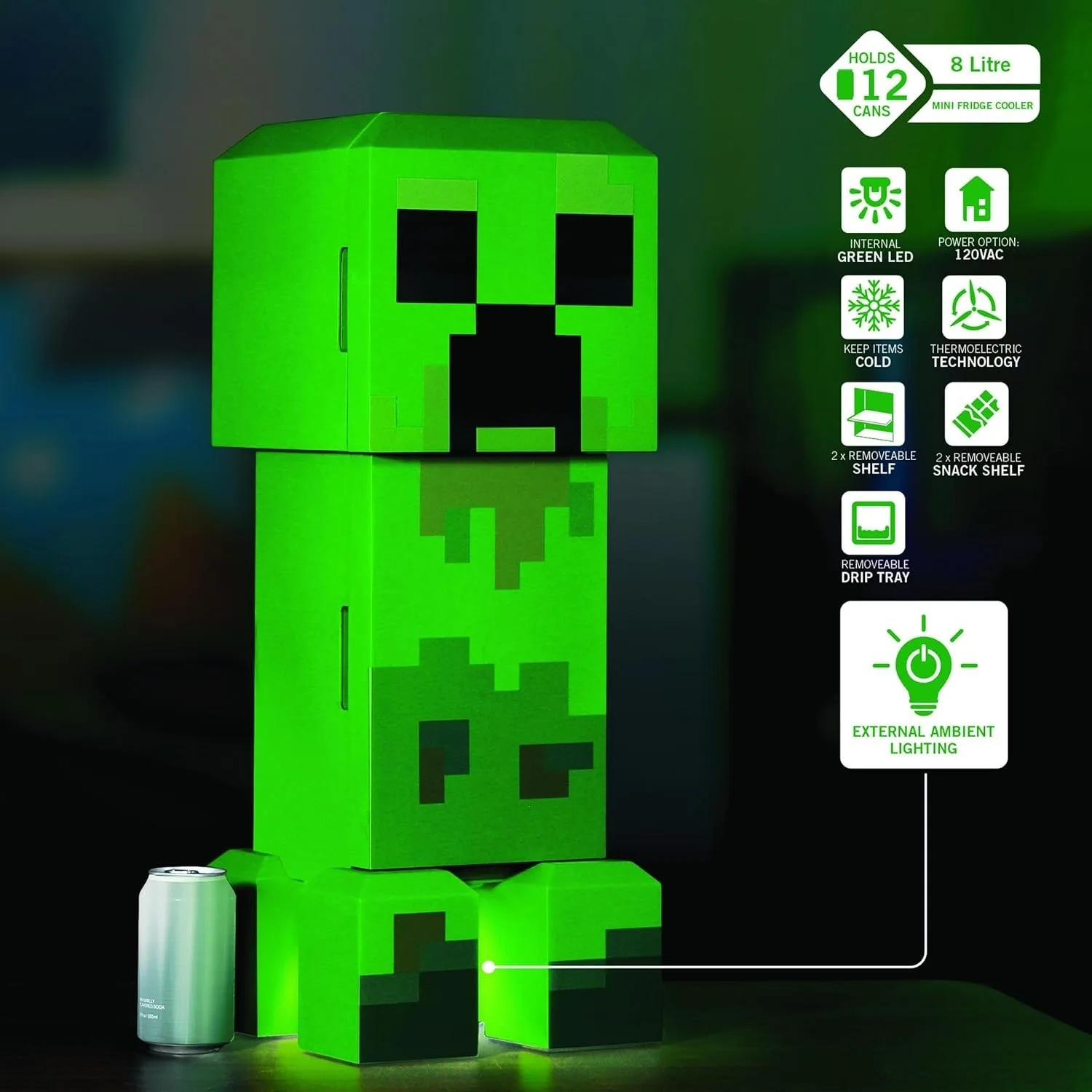 Ukonic Minecraft Legends Creeper Mini Fridge 8L