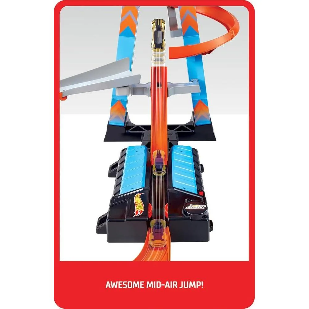 Hot Wheels Sky Crash Tower Track Set con Booster Motorizado y Vehículo para Carreras de Múltiples Coches