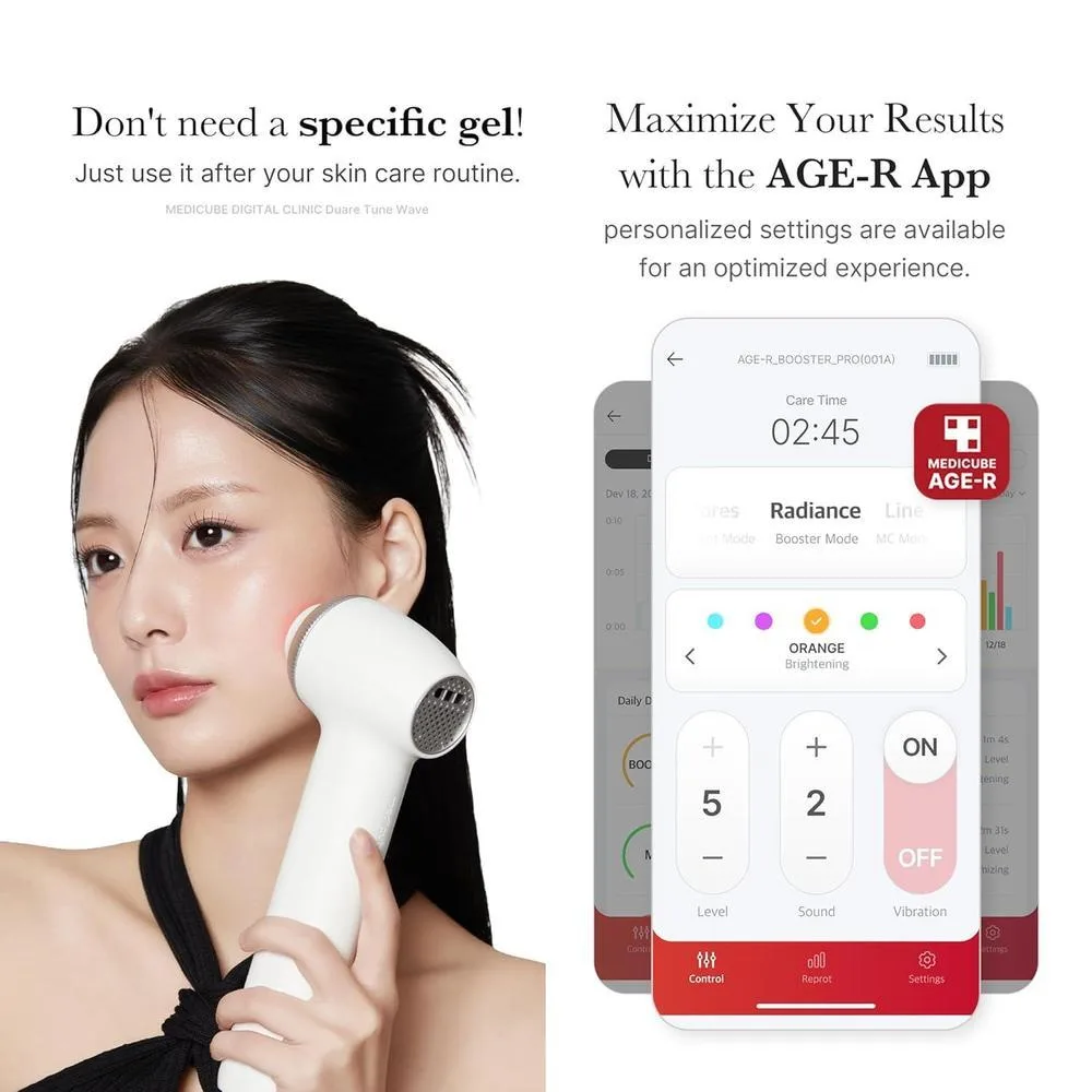 Medicube Age-R Ultra Tune, Herramienta De Cuidado Facial 2 En 1 Con Tecnología Avanzada Para Elasticidad Y Brillo En La Piel