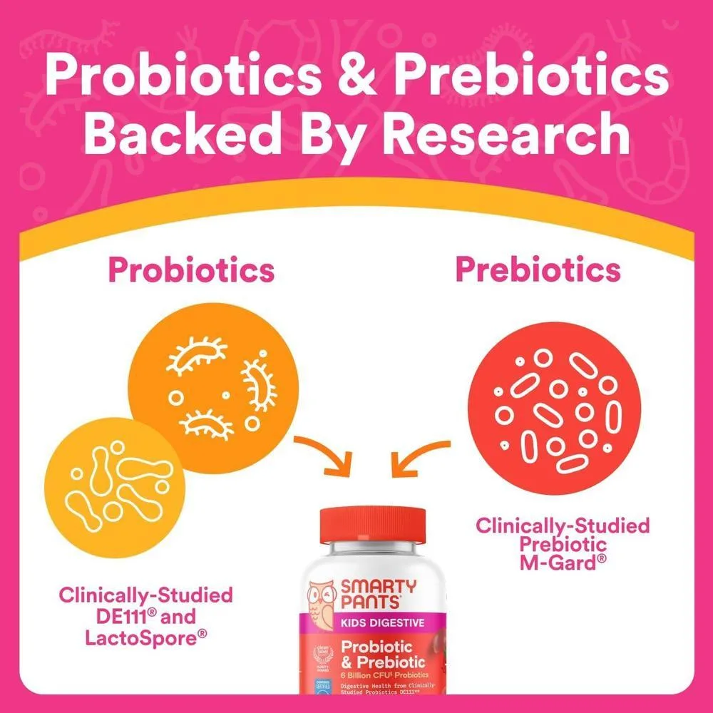 Gomitas SmartyPants Probiotic + Inmunidad para niños, apoya digestión y sistema inmune, sabor fresa, 60 piezas