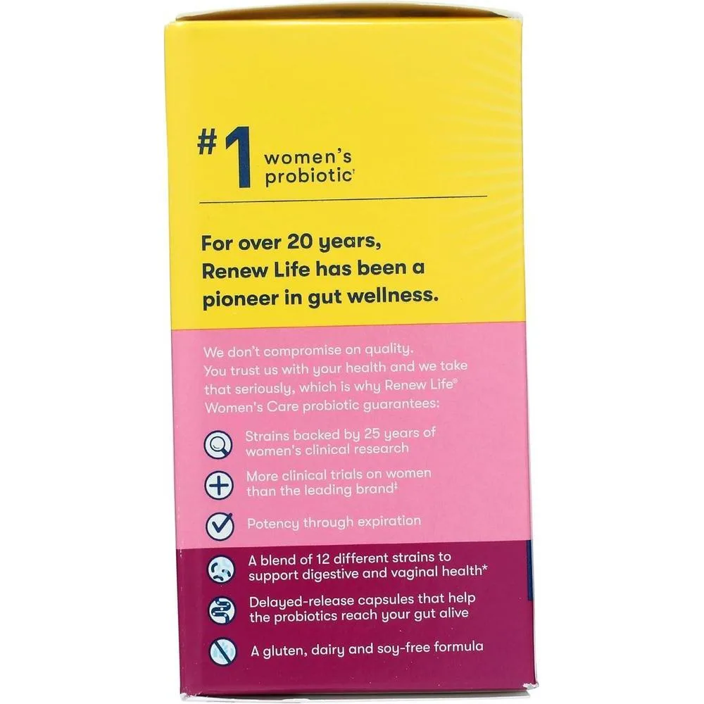 Renew Life Cápsulas de Probióticos para Mujeres con L. Rhamnosus GG, Salud Digestiva e Inmune, Sin Lácteos, Soja ni Gluten
