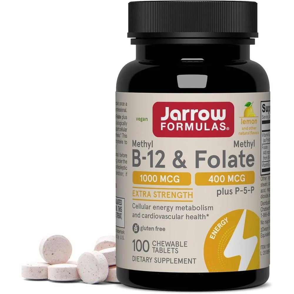 Jarrow Methyl B-12 & Methyl Folate Supplement, 100 Chewable Tablets