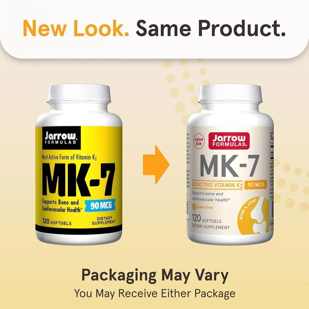 Jarrow Formulas MK-7, suplemento de vitamina K2 MK-7 para salud ósea y cardiovascular. Sin gluten ni alérgenos