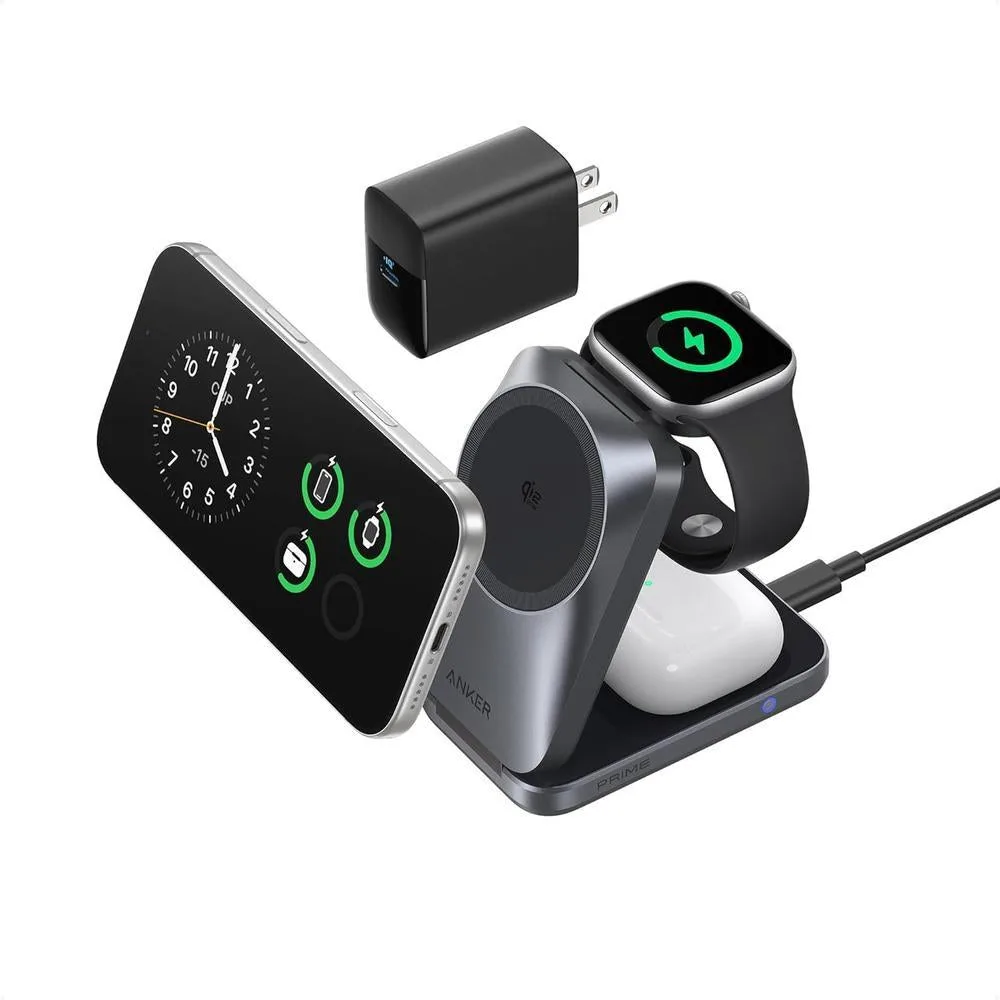 Cargador inalámbrico Anker Prime 25W Qi2.2 plegable 3 en 1 MagSafe