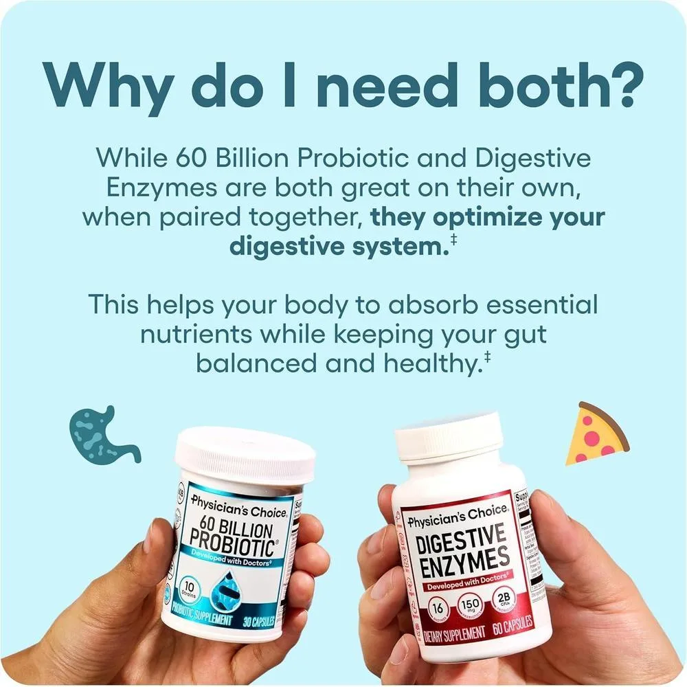 Physician's CHOICE bundle de salud intestinal avanzado con probióticos y enzimas digestivas para apoyo digestivo e inmunológico