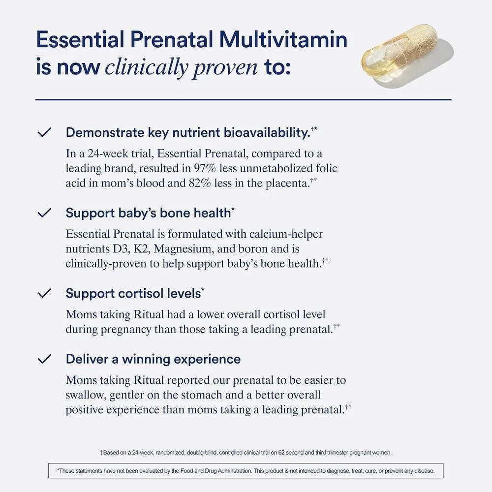 Multivitamínico Prenatal Ritual para Mujeres, con Folato, Colina y Omega-3 DHA para Soporte Fetal y Maternal, Sin OGM, Vegano