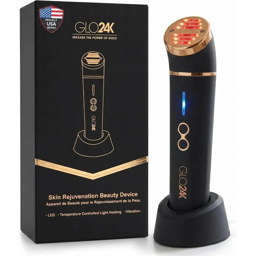 Masajeador facial Glo24k 3 en 1 con luz roja para rostro y cuello