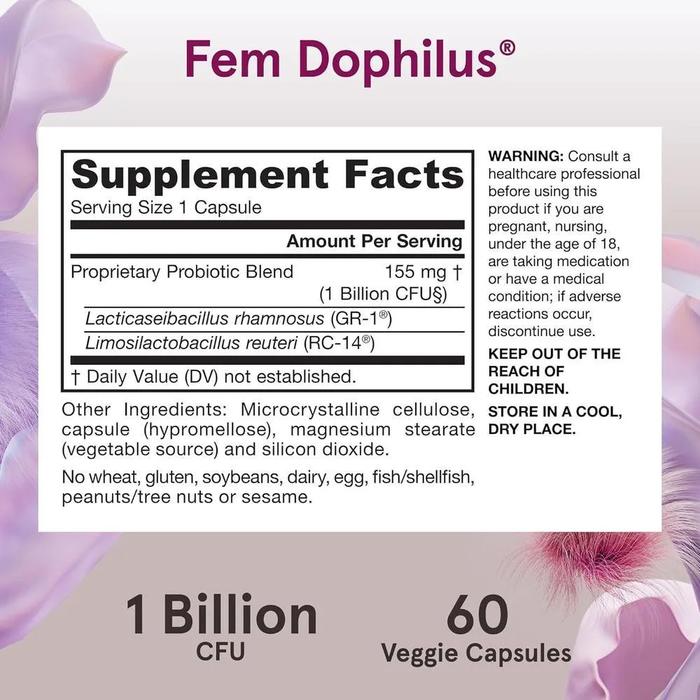 Jarrow Formulas Fem-Dophilus con 1 mil millones de UFC y 2 cepas científicas, suplemento para apoyo del tracto vaginal y urinario