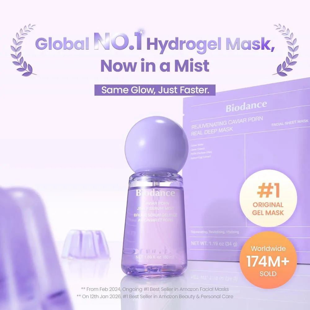 BIODANCE Caviar PDRN Jelly Serum Mist, spray facial hidratante y revitalizante, esencial de viaje para cuidado de la piel