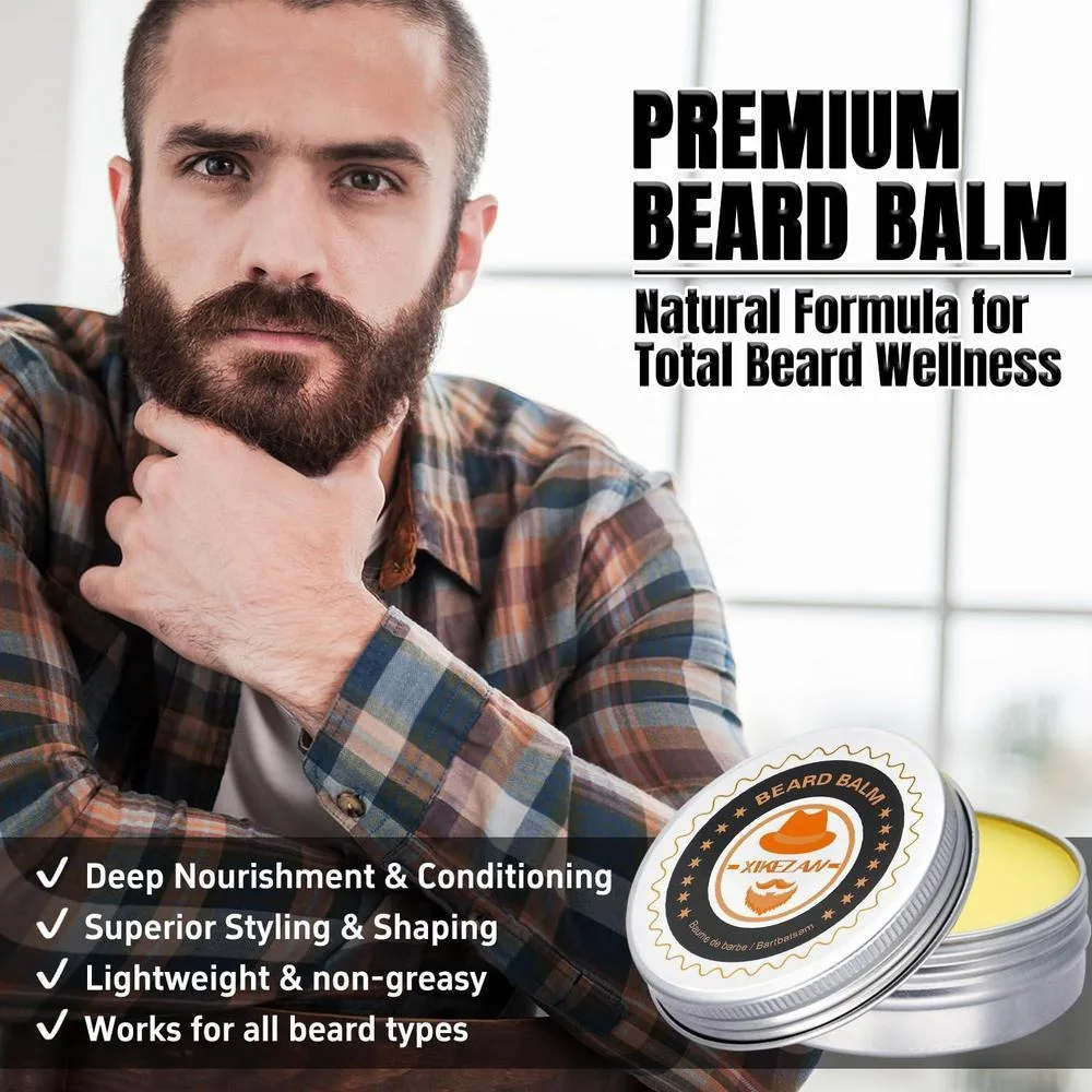 Kit completo XIKEZAN para barba con acondicionador, aceite, bálsamo, cepillo, peine, tijeras, bolsa de viaje y libro electrónico